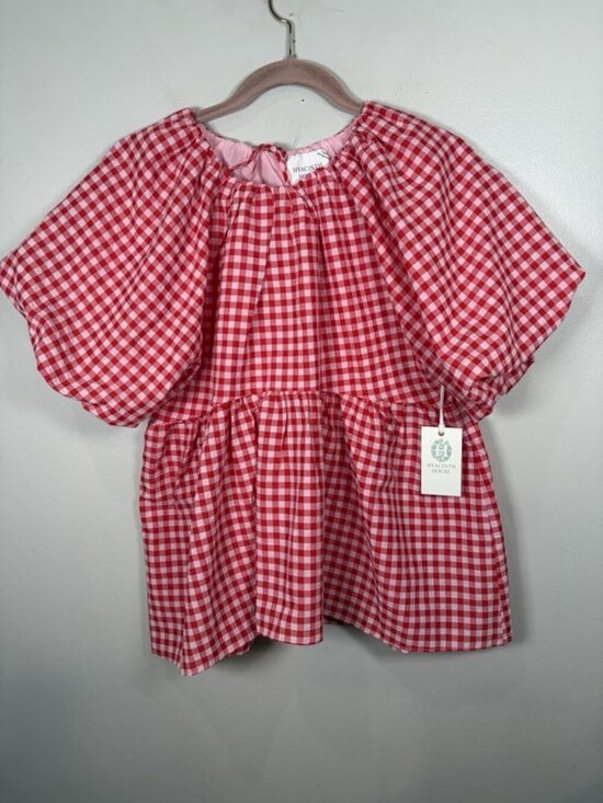 Hyacinth House Tops - Hyacinth House Hadly Blouse Size XS Gingham Red White Puff Sleeve Seersucker NWT